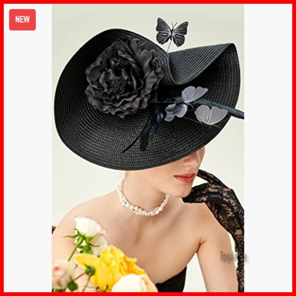 Women\'s Derby Fascinator Hat with Butterfly Flower Wide Brim for Special main image 4